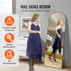 VEVOR Arched Full Length Mirror, 65'' x 22'', Large Free Standing Leaning Hanging Wall Mounted Floor Mirror with Stand Aluminum Alloy Frame, Full Body Dressing Mirror for Living Room Bedroom, Black