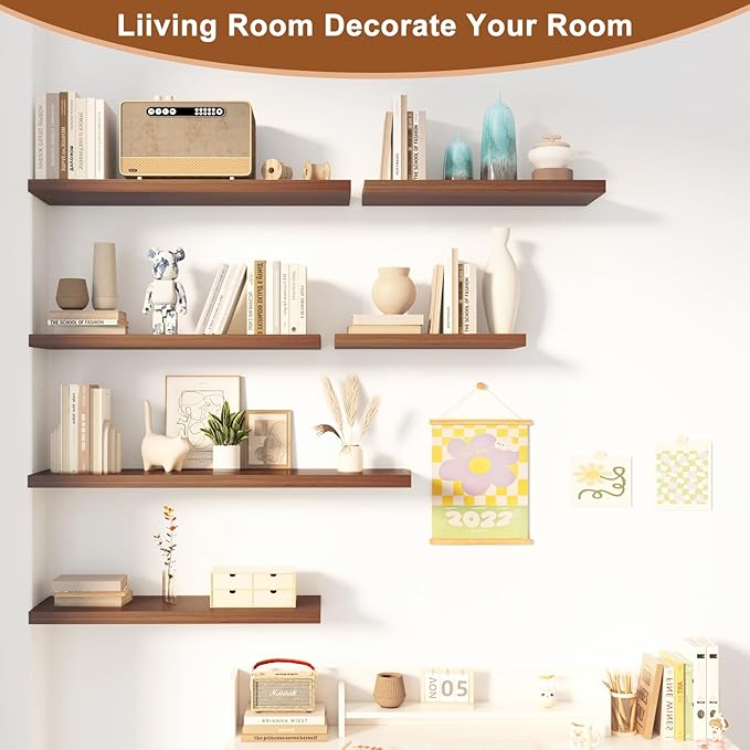 12 Inch Deep Floating Shelves for Wall 2 Pack Floating Shelfs Large Storage Space Wall Decor Display Shelf for Bathroom Living Room Bedroom Kitchen 36" W x 12" D x 1.2" H Walnut