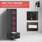 5 Drawer File Cabinet with Wheels,Metal Mobile Filing Cabinets with Lock,Black Vertical File Cabinet for Home Office,Heavy Duty Storage Cabinet for A4/Letter/Legal Size File,Assembly Required