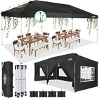 COBIZI 10x20 Pop Up Canopy Tent with 6 Removable Sidewalls,Waterproof & UV 50+ Easy Up Canopy,Commercial Gazebo with Air Vent,4 Sand Bags,4 Stakes & 8 Ropes,Tents for Parties/Camping/Backyard,Black