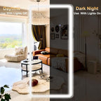 LED Rectangular Corner White Full Length Mirror - 30“ x 71” Brightness Adjustable, Touch Screen Control, Wall Mounted or Freestanding, for Bedroom Living Room Cloakroom Dressing Mirror