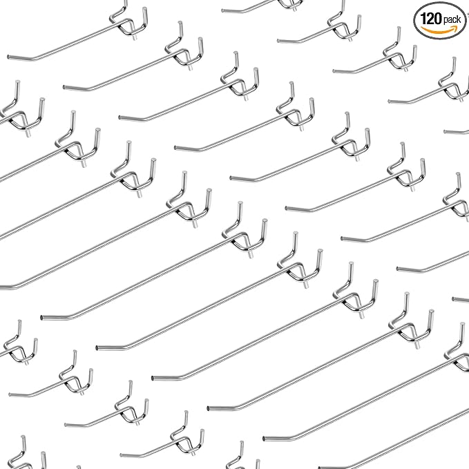 120pcs Pegboard Hooks Peg Board Shelving Hooks Peg Board Hook for Hanging Stainless Steel Hanging Boards Pegs Wall Display Hook Bulk Pegs Boards Tool Hangers for Garage Craft Room Kitchen Store