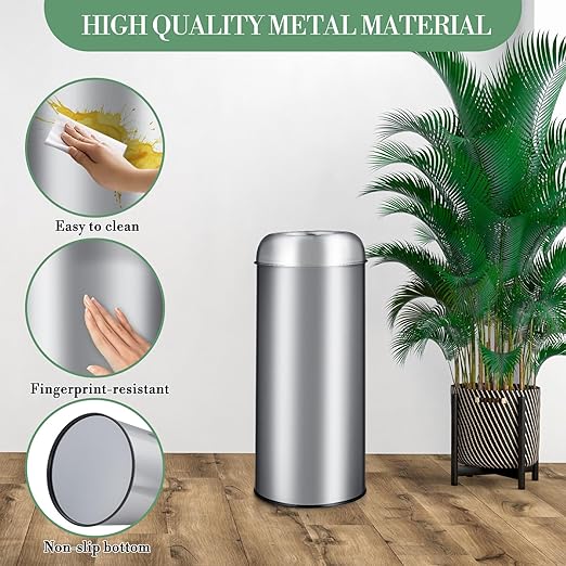 65L/17 Gallon Tall Commercial Trash Can, Large Capacity Brushed Stainless Steel Trash Bin with Open Top, Commercial Grade Heavy Gauge for Home, Office, Restaurant