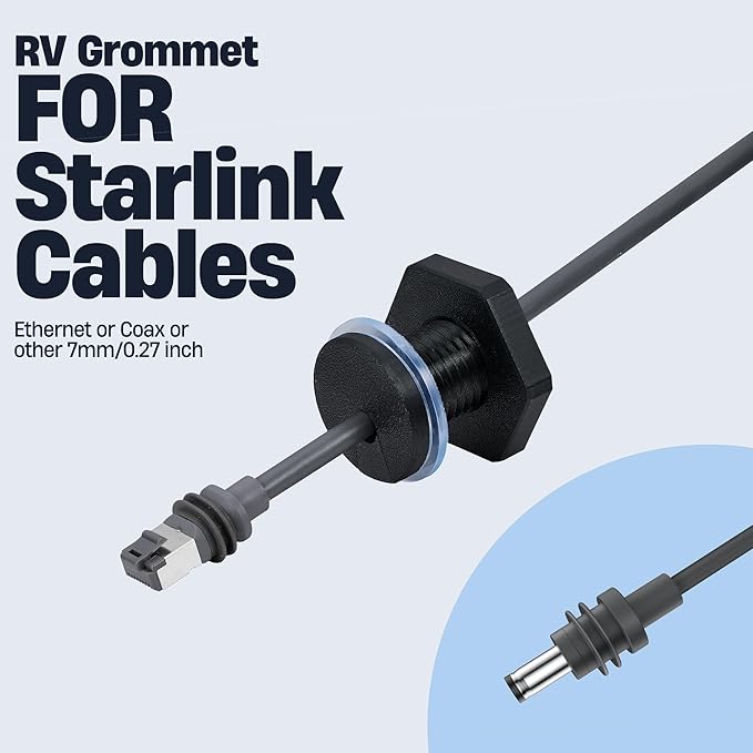 2Pcs RV Cable Passthrough for Starlink mini, RV Cable Grommet Compatible with Starlink, Ethernet, Coax, Water-Resistant and Anti-Drop RV Cable Routing(Black)