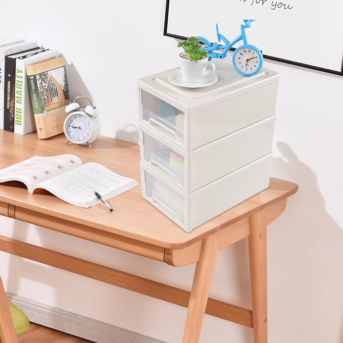 Oymlclivisa Small Stackable Desktop Drawers Unit, Plastic Storage Drawer, 3 Packs
