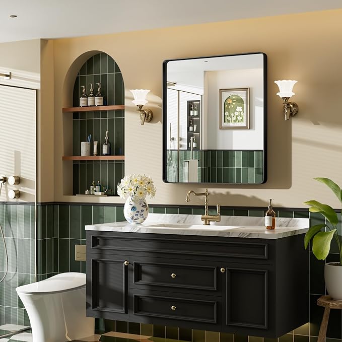 40X30 Black Bathroom Mirror for Over Sink, Metal Framed Vanity Mirror Wall Mounted, Rectangle Mirror for Bedroom Living Room Restroom Entryway, Anti-Rust, HD Tempered Glass