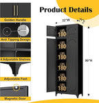 Metal Storage Cabinet and Wall Upper Storage Cabinet,90Inch White Kitchen Pantry Cabinets with 4 Adjustable Shelves,Tall Food Cupboards for Living Room, Dining Room Office