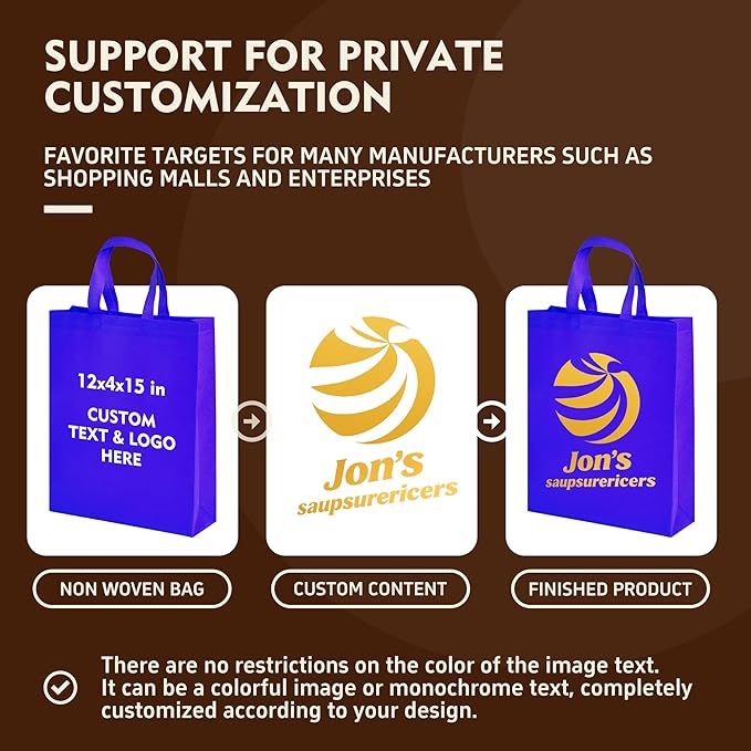 Custom Tote Bags 100pcs, Yellow Non-woven Tote with Logo, Reusable Bag with Durable Handle, Ideal for Grocery Shopping, Gifts Wrapping & Travel