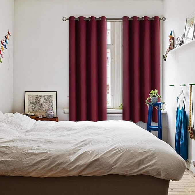 BGment Blackout Curtains for Bedroom - Grommet Thermal Insulated Room Darkening Curtains for Living Room, Set of 2 Panels (52 x 72 Inch, Burgundy)