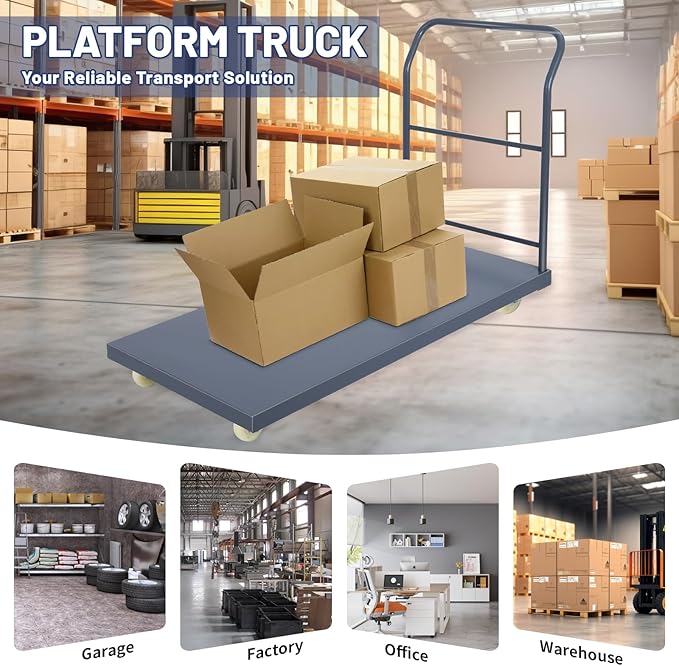 Heavy Duty Platform Truck, 60"x30" Flatbed Cart, 2000 lbs Capacity Steel Flat Dolly with Swivel Wheels, Industrial Utility Push Cart for Warehouse, Luggage, and Moving