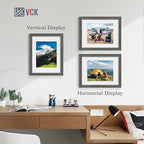VCK 11x14 Picture Frame 2 Pack - Grey, High-End Wood Poster Frames with Tempered Glass, Display 8x10 Photo with Mat or 11x14 without Mat, Art Gallery-Quality, Wall Hanging, Grey