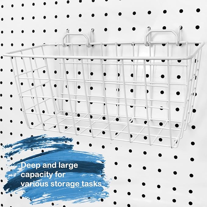 G.CORE 2 Pack Pegboard Baskets, Metal Shelves Hooks to 1/8" 1/4" Peg Boards, Peg Board Baskets Bins Set - Organize Tools Workbench Accessories Garage Storage Wall Mount Organizer Attachments (Medium)