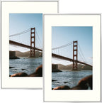Frametory, 16x24 Metal Picture Frame with Mat for 12x18 Picture & Real Glass, Aluminum Photo Frame Collection (Silver, 2 Pack)