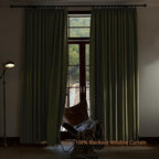 Textured Linen Double Pleated 100% Blackout Curtains for Bedroom/Living Room Blackout Curtains 96 Inches Long, Energy Saving Window Treatment Curtains,42Wx96Lx2,Lemon