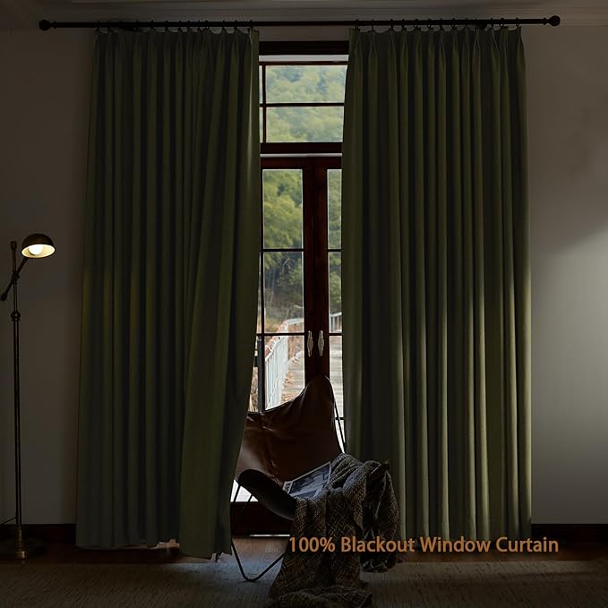 Textured Linen Pinch Pleats 100% Blackout Curtains for Bedroom/Living Room Blackout Curtains 84 Inches Long, Energy Saving Window Treatment Curtains,72Wx84Lx2,Lemon