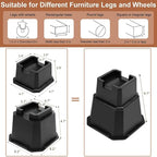 shouwuhho Bed Risers 6 inch, Furniture Risers Elevation in Heights 6 Inch Heavy Duty, Bed Lift Risers for Caster Wheels or Posts of Bed Table Couch, Support up to 6000 lbs, Black, 6 Pack