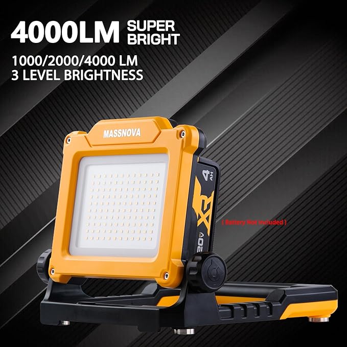 4000LM 25W Cordless Work Light Compatible with Dewalt, Makita and Milwaukee 18-21V Power Battery, Magnetic Base, Portable Flood Light (Battery Not Included)