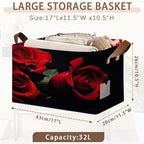 Romantic Rose Storage Basket Large 17x11.5x10.5 Inche-Collapsible Fabric Organizer Bin with Handles for Bedroom,Wedding Decor,Farmhouse-Foldable Decorative Hamper with Blossom Floral Design-1 Pack