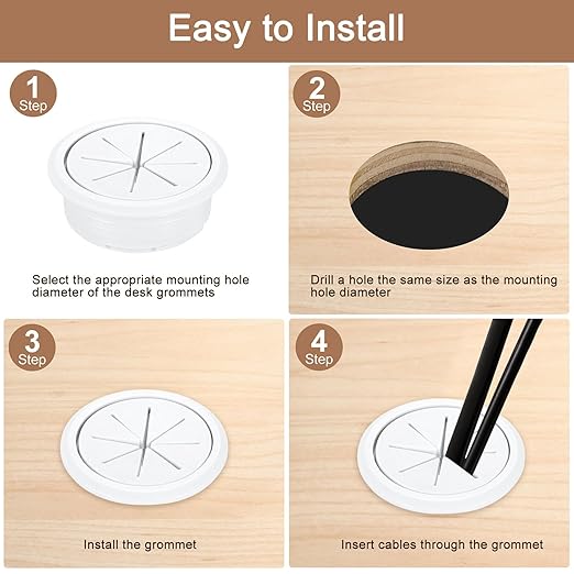 uxcell 4 Pcs Desk Grommet, 3.15 inch 80mm Desk Cable Hole Cover Wire Hole Insert for Home Office Table Cabinet Cord Organizer, White