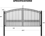 ZUMI Dual Swing Driveway Gate, 12x6 ft. Outdoor Steel Fence for Home Security, Heavy-Duty Weatherproof Iron Kit, Opera Style