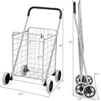 Goplus Shopping Carts for Groceries, Heavy Duty Folding Shopping Cart with Wheels, Portable Collapsible Grocery Cart, Light Weight Foldable Utility Cart for Laundry Silver