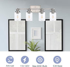 4 Light Track Lighting Fixtures Ceiling Kitchen Track Lighting Kit Brushed Nickel Bathroom Tracking Vanity Lights with Clear Glass Shade, Rotatable Spotlight for Accent Task Wall Art Hallway
