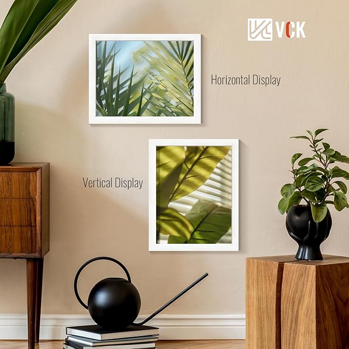 VCK 11×14 White Picture Frame with Mat for 8x10 Picture Set of 5 Wall Hanging Wooden Frame with Real Glass For Artwork Documents Family Home Wall Gallery Multi Photo Frame
