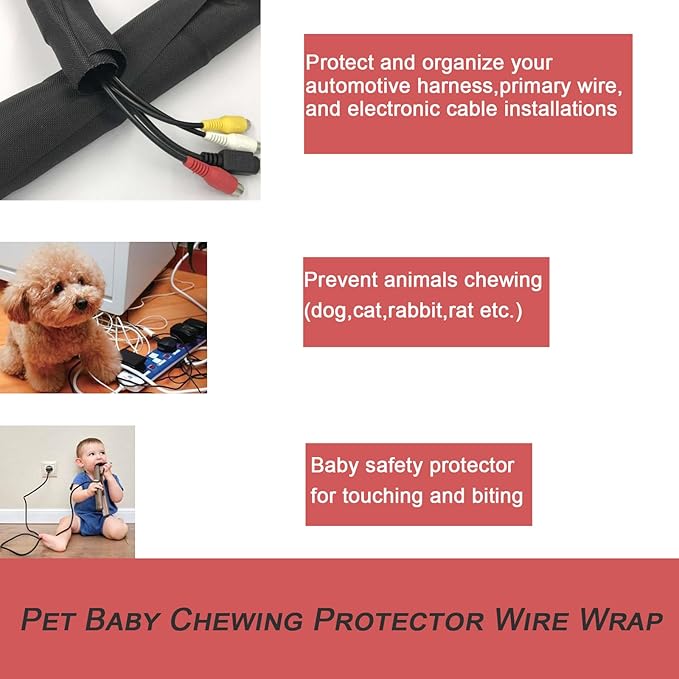 Braided Split Wire Loom Black Wire Cover Protective Harness Tubing Cable Management Self Wrap Cord Sleeve Mesh Woven 5/16"-35ft