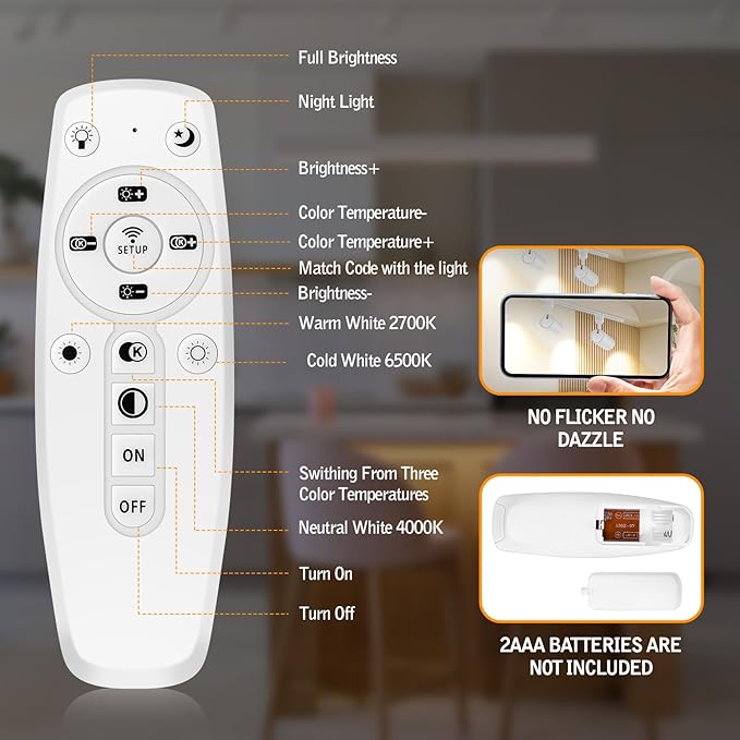 【2025 Upgraded】10-Color Zoomable 12W LED Track Lighting Head Dimmable H Track Light Remote Control Bright Rail Ceiling Spotlight Fixtures for Accent Art 2000K~6500K 15°~60° CRI90 1100lm White 4 Pack