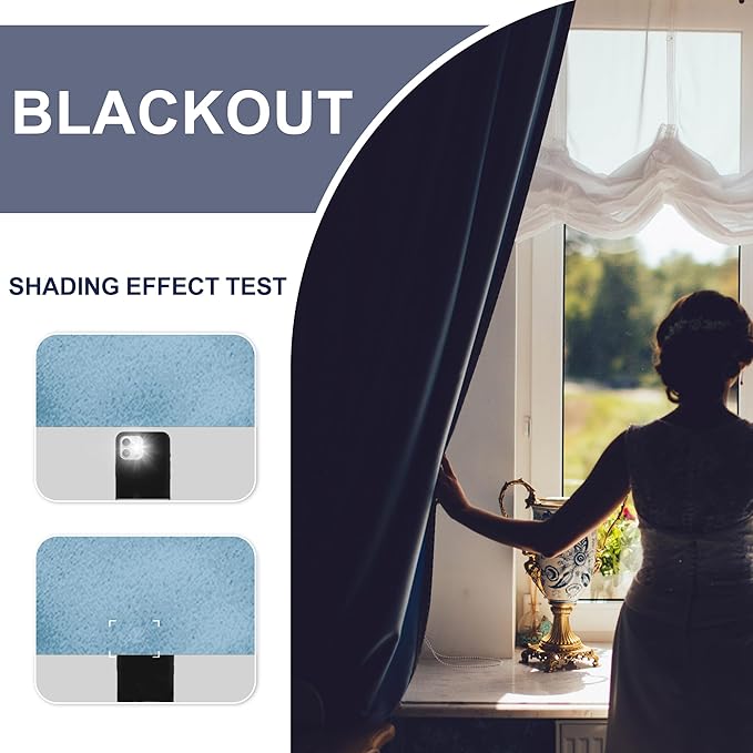 JIUZHEN Blackout Curtains for Bedroom - Thermal Insulated Noise Reducing Privacy Short Curtain for Living Room, Set of 2 Panels with Tiebacks, 42 x 54 inches Long,Light Blue
