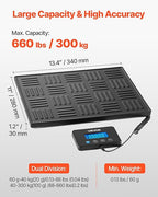 VEVOR Digital Postal Scale, 0.7 oz/3.5 oz Dual Accuracy, 660 lbs Commercial Weight Scale with Hold/Tare Function & LCD Display, Fit for Packages, Postage, Luggage, Battery & Charging Cable Included