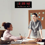 14.1 Inch Red Digital Wall Clock, Date/Day/Temperature Display, Energy Saving LEDs, Foldable Stand