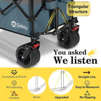 Sekey 48''L Collapsible Foldable Extended Wagon with 440lbs Weight Capacity, Heavy Duty 300L Folding Utility Garden Cart with Big All-Terrain Beach Wheels & Drink Holders. Blue&Grey