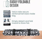 Extra Large Utility Tote Bag - Oversized Collapsible Reusable Wire Frame Rectangular Canvas Basket With Two Exterior Pockets For Beach, Pool, Laundry, Car Trunk, Storage - Damask Black
