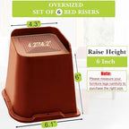 Bed Risers 1 inch, 2 inch, 3 inch, 4 inch, 6 inch, 8 inch Heavy Duty, Oversized Furniture Riser for Couch Sofa Table Chair Leg Frame Dorm, Support up to 6000 Lbs (Brown 6 Pack, 6 inch)