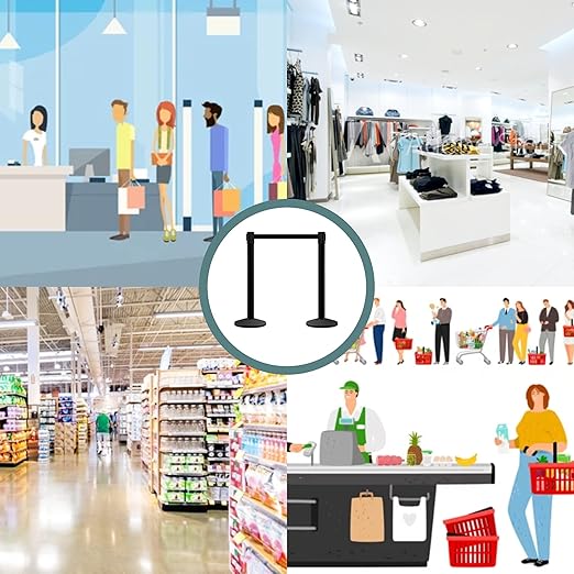 CCW Set of 2 Retractable Belt Barriers Stanchion, Polished Stainless Steel Post, RBB-100 (9 Foot Belt, Magenta and Yellow Diagonal Belt)