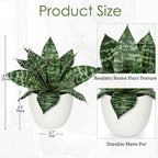 Hollyone Artificial Snake Plants 9" Faux Agave Succulent Plant Potted in White Pot Fake Sansevieria Aloe Tropical Plant for Desk Modern Office Home Bathroom Indoor Outdoor Decor