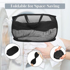 Durable Collapsible Laundry Baskets, Mesh Pop Up Laundry Hamper with Side Pocket, Foldable Clothes Hamper with Reinforced Carry Handles for Laundry, Bathroom, Kids Room, Dorm or Travel 2 Pack Black