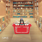 12Pcs Plastic Shopping Baskets with Handles, 18L/4.7Gal Durable Plastic Shopping Cart, Large Portable Grocery Basket for Retail Store, Supermarket, Red