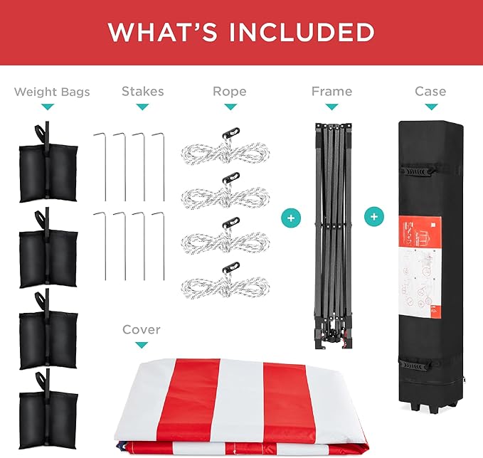 Best Choice Products 10x10ft 1-Person Setup Pop Up Canopy Tent Instant Portable Shelter w/ 1-Button Push, Case, 4 Weight Bags - American Flag