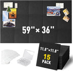 MAXECHO Large Cork Board for Wall 59" × 36", Black Bulletin Board, 15 Pack Felt Wall Tiles with Pushpins for Office Corkboard Tack Board Push Pin Board Felt Board