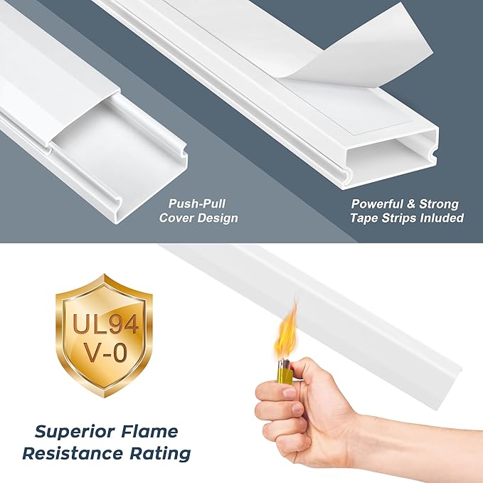 62.8in Cable Cover Wall, White Wire Cover for Wall, Paintable Cord Cover Wall Kit, Cord Hiders for TV on Wall, Hide Cords Wall Mounted TV - Cord Concealer Cable Channel 4xL15.7in W0.98in H0.5in