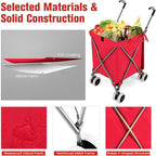GOFLAME Folding Shopping Cart on Wheels, Waterproof Grocery Cart with Removable Cover and 360° Swiveling Wheels, Collapsible Utility Cart for Groceries and Laundry, 120LBS Load Capacity, Red