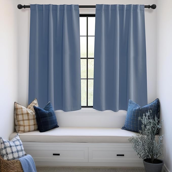 KGORGE Blackout Curtains for Bedroom, Privacy Light Blocking Thermal Insulation Noise Reducing Drapes for Living Room Bedroom, Back Tab Rod Pocket, W52 x L63 inches, Stone Blue, 2 Panels