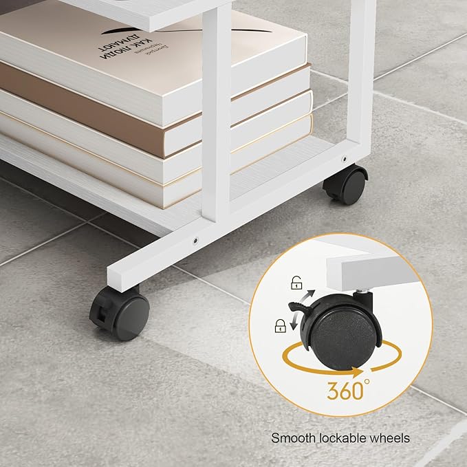 Livofloral Under Desk Printer Stand, 20.5 x 15.7 Inches Printer Table for Home Office, Printer Cart with Wheels and Storage Shelf, Rolling Industrial Printers Cart, White