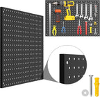 Peg Board, 4 Pack Metal Pegboard Panels Black Pegboards Wall Organizer with Frame Large Heavy Duty Peg Board with Hooks for Walls Home, Garage Tool Storage, Office, Craft Room, Kitchen 24”×16”