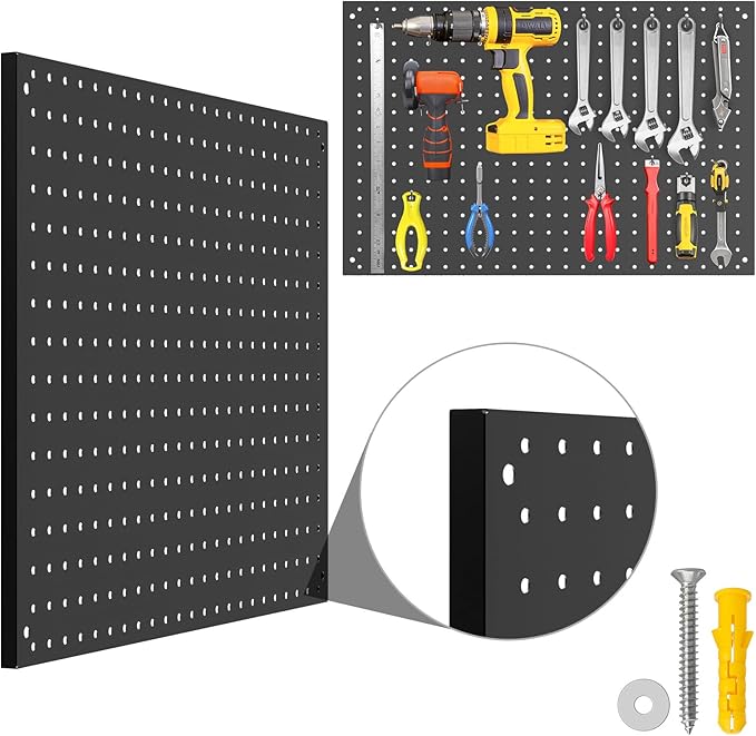 Peg Board, 3 Pack Metal Pegboard Panels Black Pegboards Wall Organizer with Frame Large Heavy Duty Peg Board with Hooks for Walls Home, Garage Tool Storage, Office, Craft Room, Kitchen 24”×16”