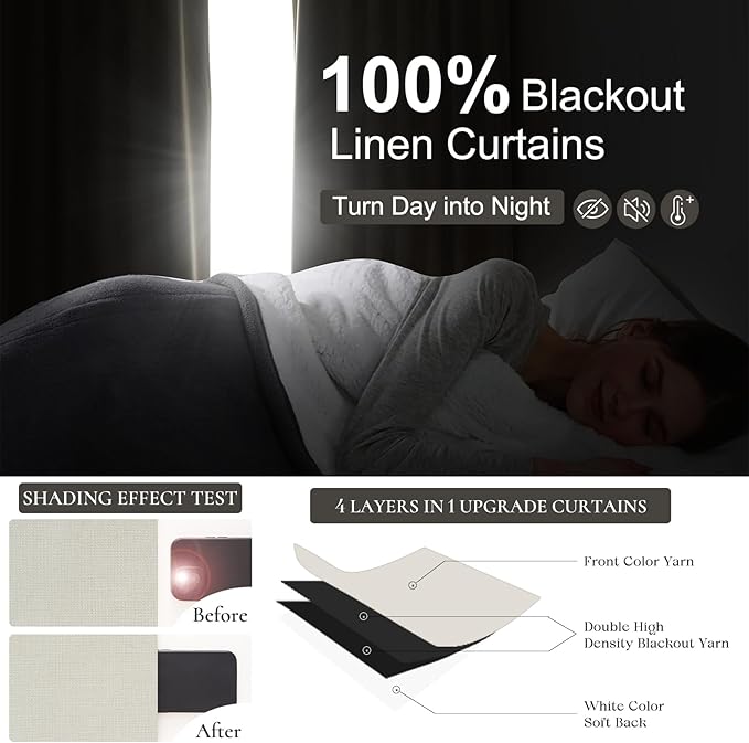 Cute Blackout Curtains 70 Inches Extra Wide Linen 84 Inch Length for Living Room/Sliding Glass Door,Pleated Heavy Duty Thermal Drapes for Winter Thick Large Window(70"Wx84"L 2 Panels Beige White)