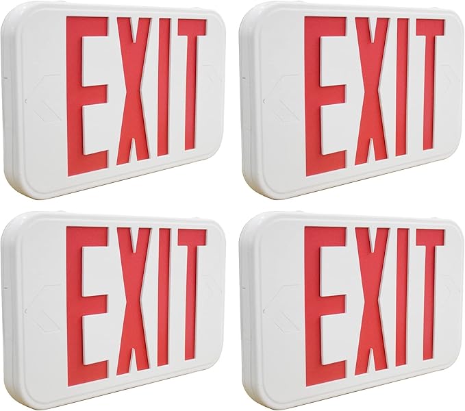 LIT-PaTH LED EXIT Sign, Emergency light with Double Face and Back Up Batteries- US Standard Red Letter Exit Lighting, UL 924 and CEC Qualified, 120-277 Voltage, 4-Pack