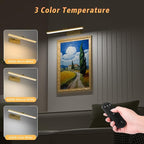 15.35inch Picture Light, Rechargeable Battery Wall Light for Paintings, 3 Colors Paintings Light Dimmable and Timer Metal Art Light for Display, Wall, Artwork, Gallery (Gold)